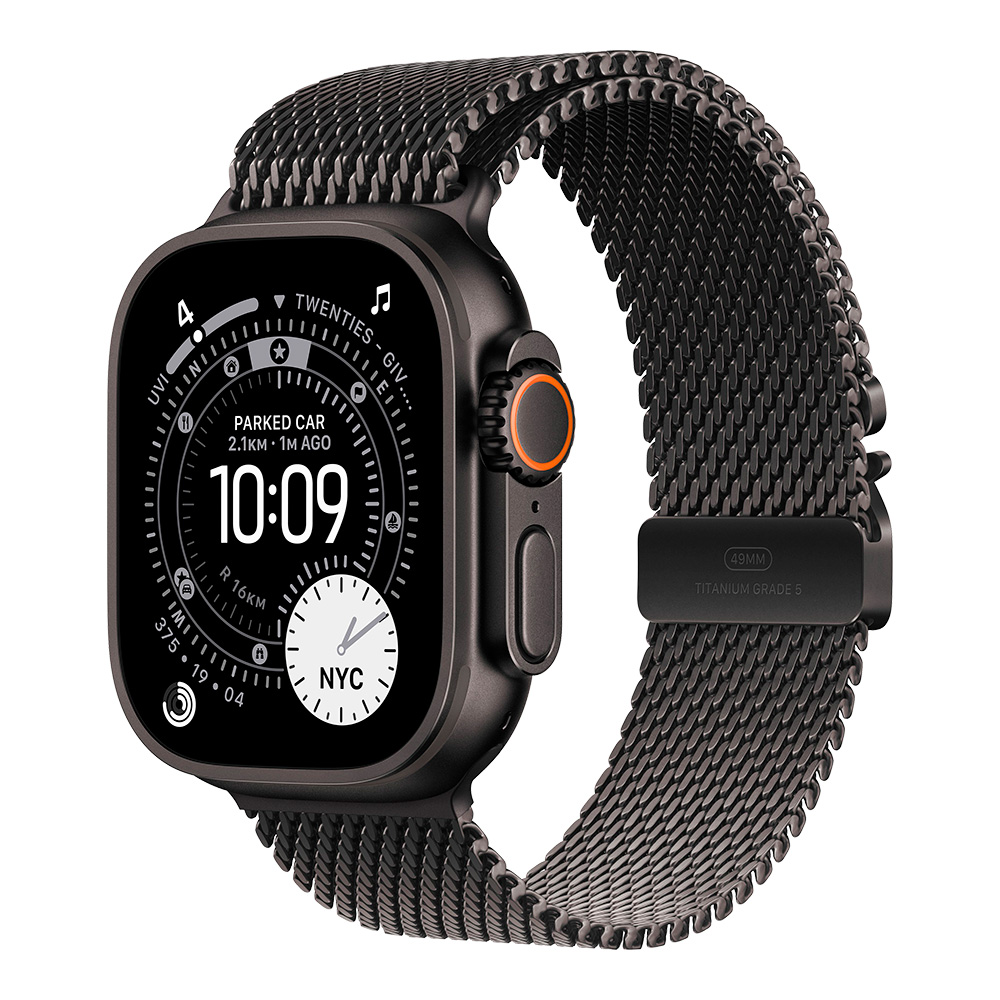 Apple Watch Ultra 3 Natural, ремешок Milanese чёрный