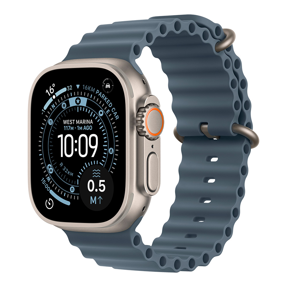 Apple Watch Ultra 3 Natural, ремешок Ocean голубой