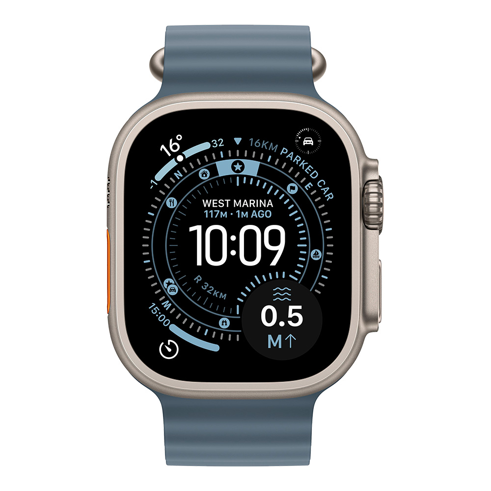 Apple Watch Ultra 3 Natural, ремешок Ocean голубой